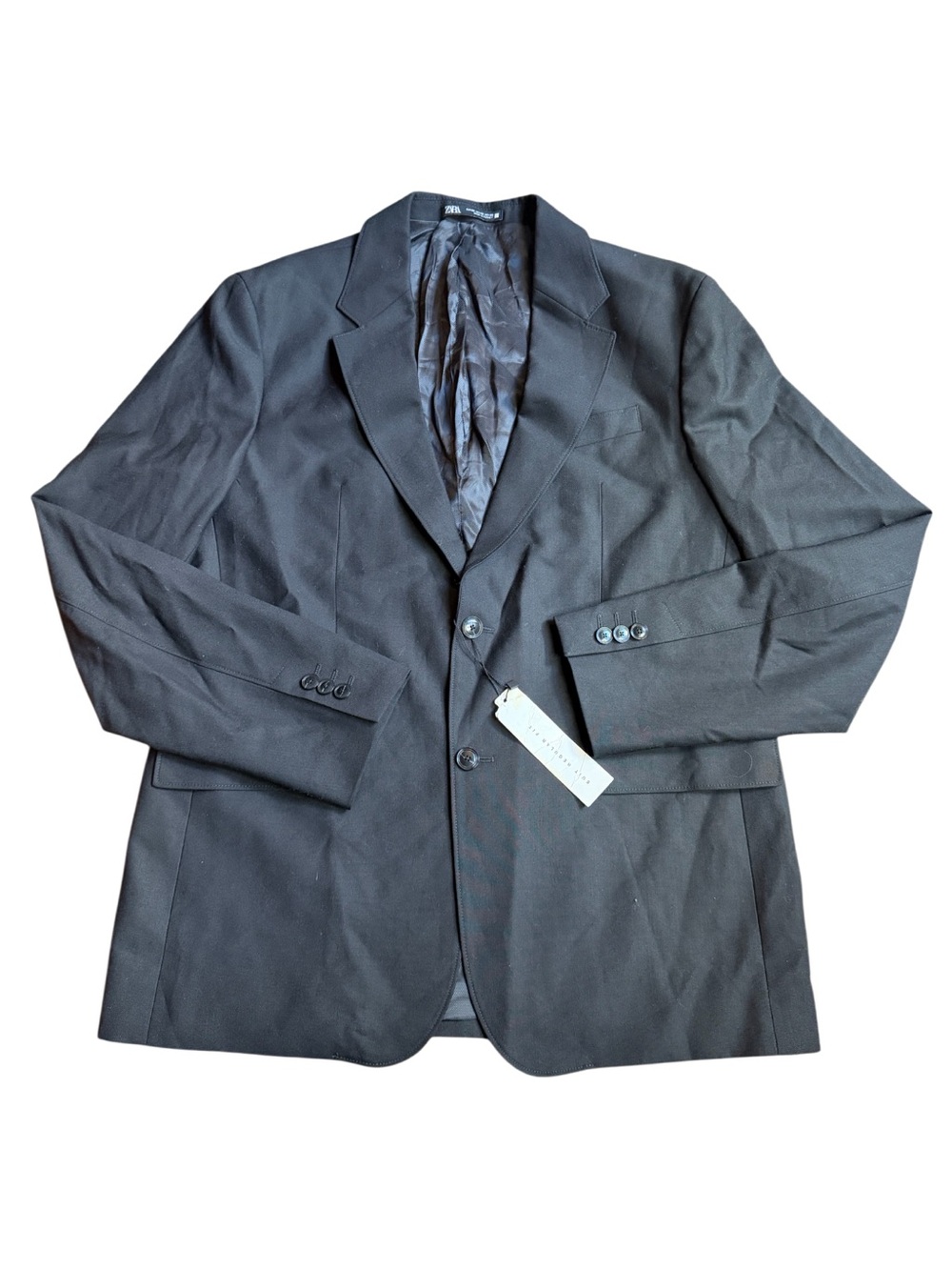 Zara Men's Black Wool Blend Two-Button Blazer